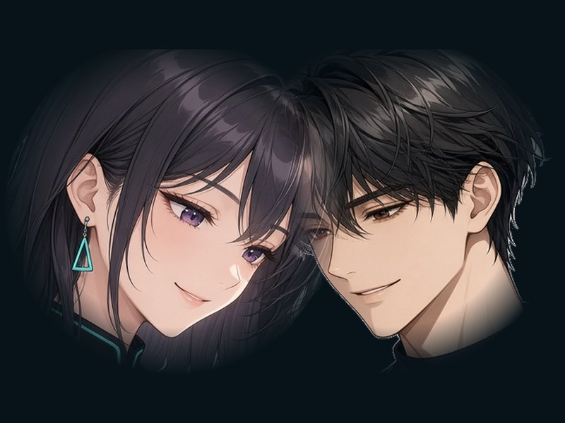 An anime couple, face to face